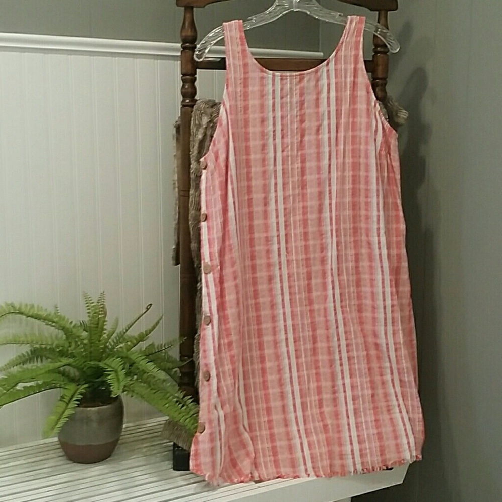 Cotton Red and White Plaid Shift Dress